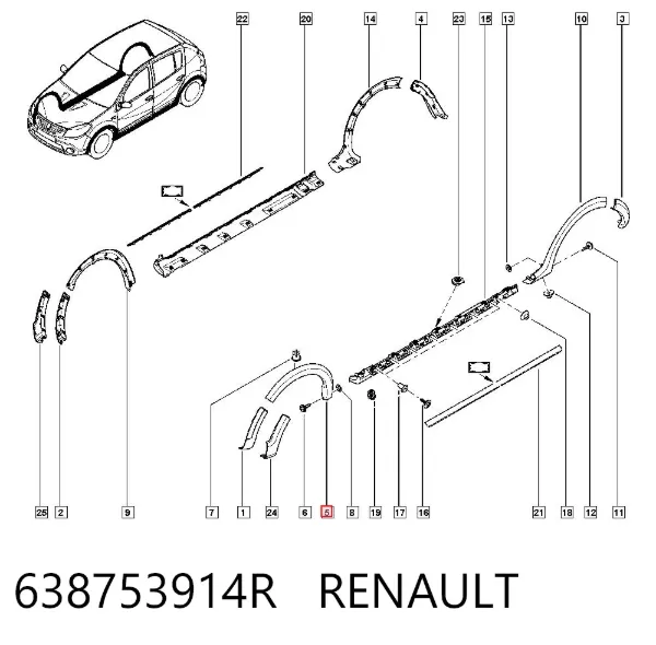 Extensión de la aleta trasera izquierda 638753914R Renault (RVI)