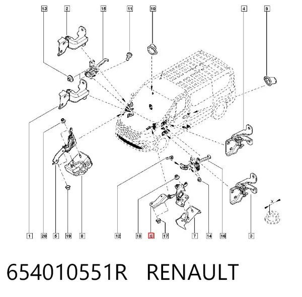 Bisagra izquierda del capó 654010551R Renault (RVI)