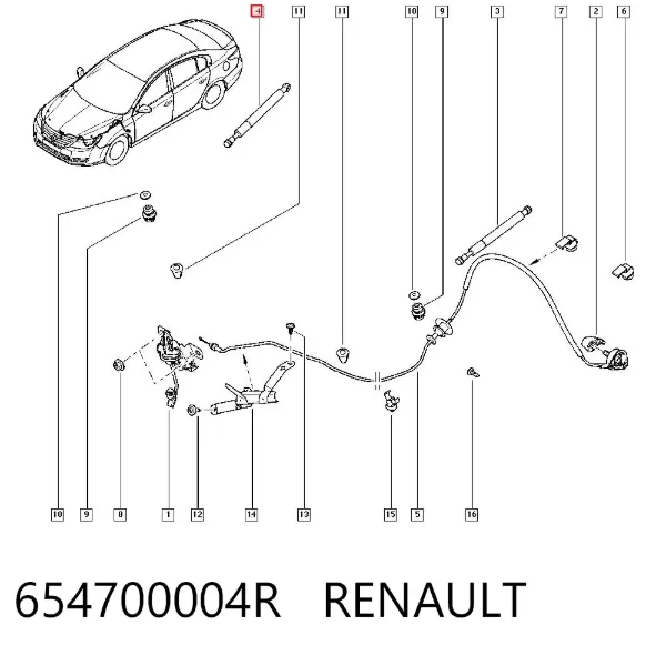 Amortiguador de capó 654700004R Renault (RVI)