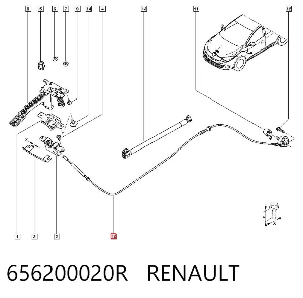 Cable de capó del motor 656200020R Renault (RVI)