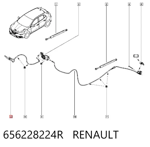 Cable de apertura del capó delantero 656228224R Renault (RVI)