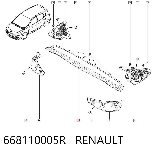 Rejilla de limpiaparabrisas 668110005R Renault (RVI)