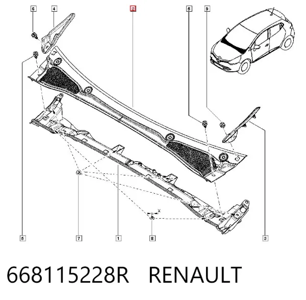 Rejilla de limpiaparabrisas 668115228R Renault (RVI)