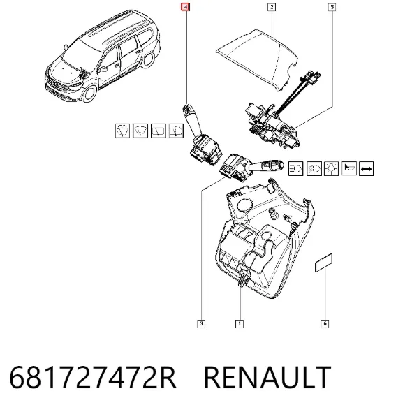 Conmutador derecho de la columna de dirección 681727472R Renault (RVI)