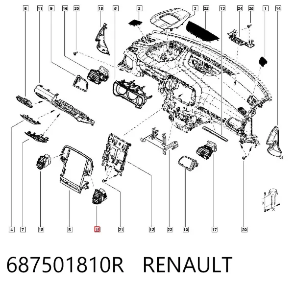 Rejilla de ventilación de salpicadero 687501810R Renault (RVI)