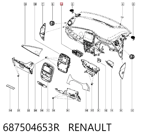 Rejilla de ventilación de salpicadero 687504653R Renault (RVI)
