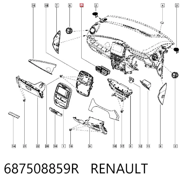 Rejilla de ventilación de salpicadero 687508859R Renault (RVI)