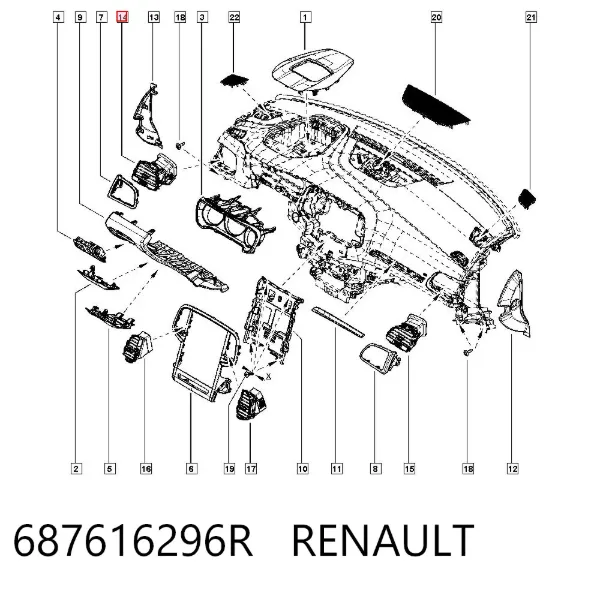 Rejilla de ventilación izquierda del salpicadero 687616296R Renault (RVI)
