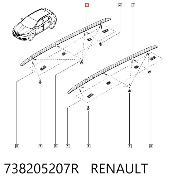 Riel de techo derecho 738205207R Renault (RVI)