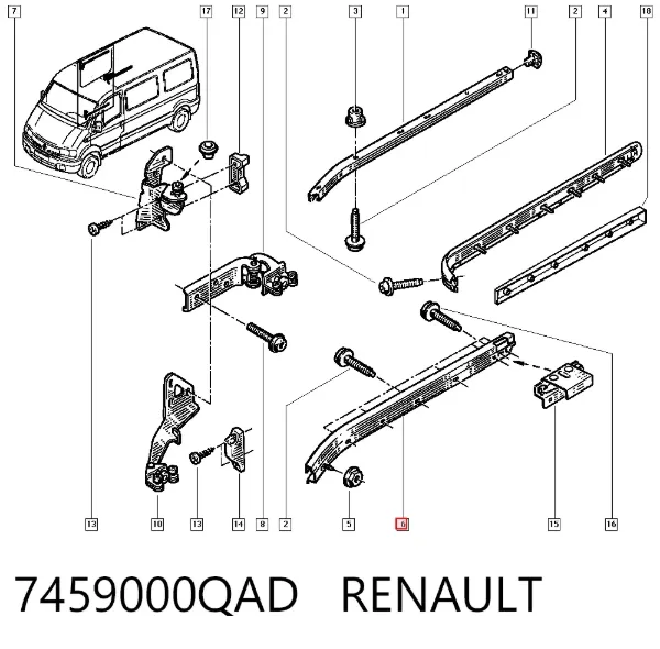 Carril guía inferior derecho de puerta corrediza 7459000QAD Renault (RVI)