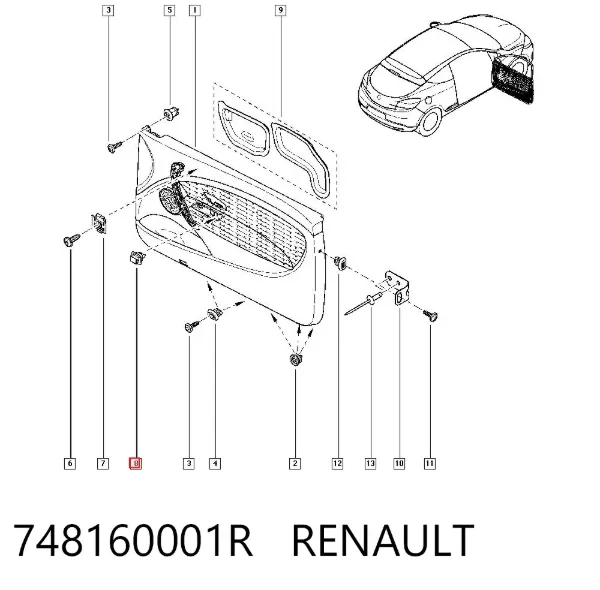 Clip de fijación de revestimiento de puerta 748160001R Renault (RVI)