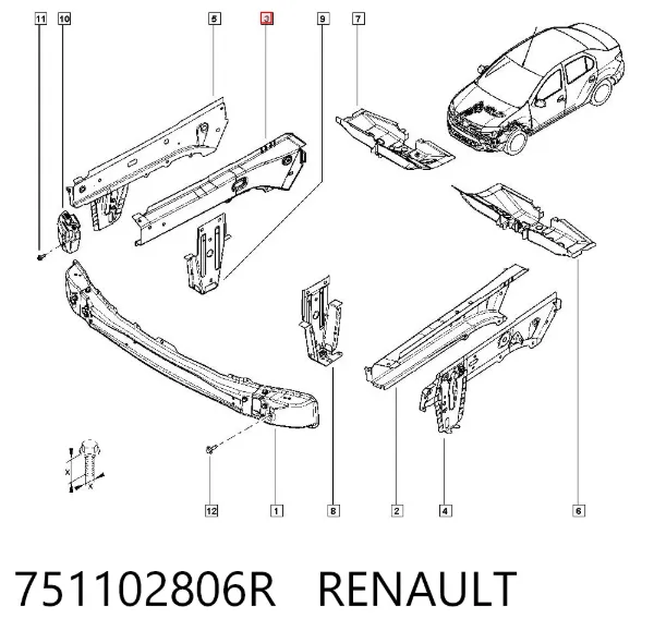 Larguero delantero derecho del bastidor 751102806R Renault (RVI)