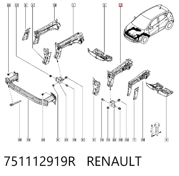 Larguero delantero izquierdo del bastidor 751112919R Renault (RVI)