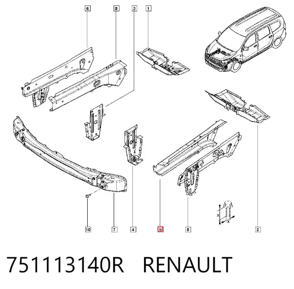 Larguero delantero izquierdo del bastidor 751113140R Renault (RVI)