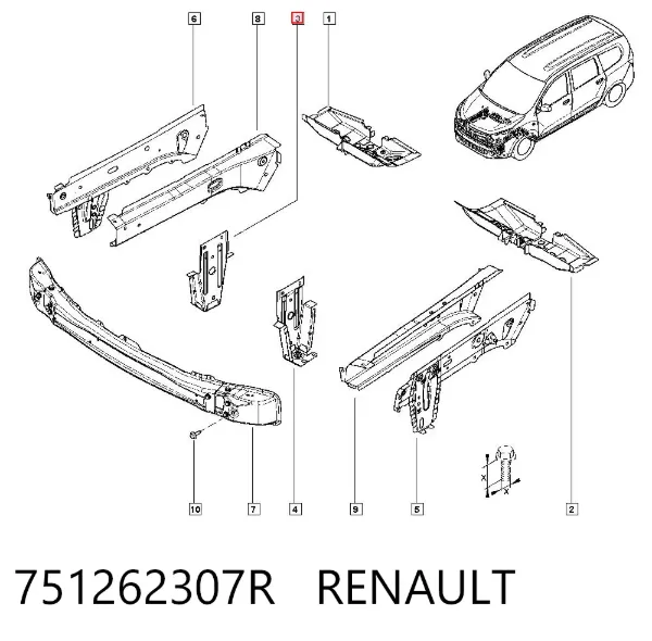 Soporte del arco del guardabarros derecho 751262307R Renault (RVI)