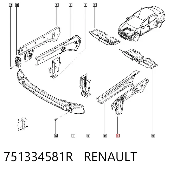 Refuerzo del larguero delantero 751334581R Renault (RVI)