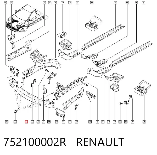 Refuerzo parachoque delantero 752100002R Renault (RVI)