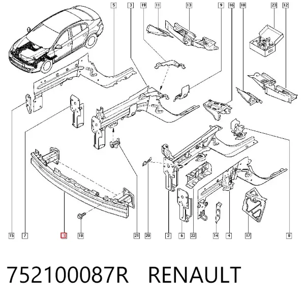 Refuerzo parachoque delantero 752100087R Renault (RVI)