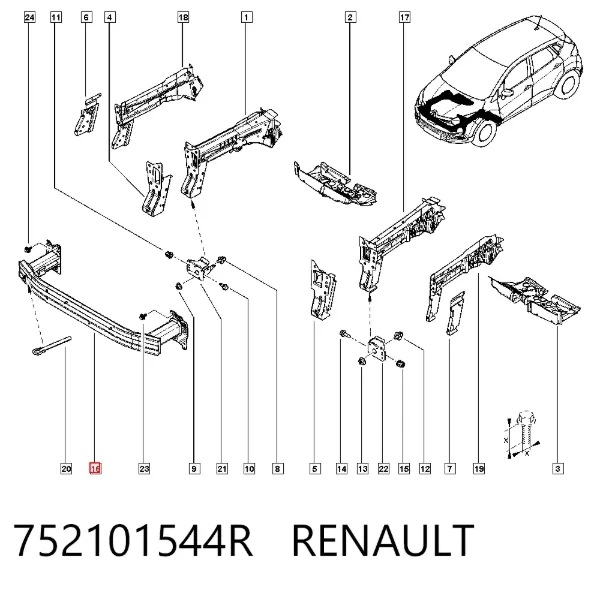 Refuerzo parachoque delantero 752101544R Renault (RVI)