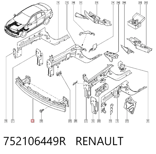 Refuerzo parachoque delantero 752106449R Renault (RVI)