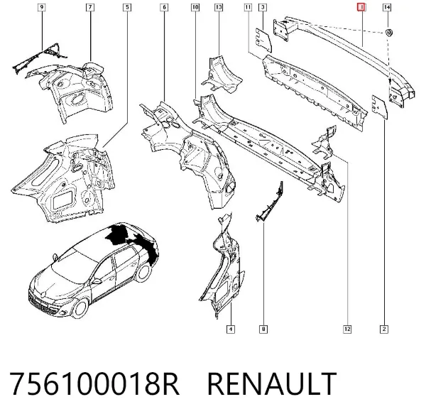 Refuerzo parachoques trasero Renault Megane III
