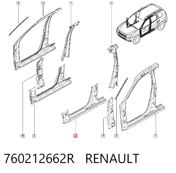 Umbral exterior izquierdo 760212662R Renault (RVI)