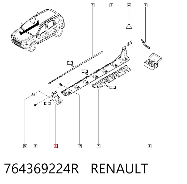Moldura exterior del umbral delantero derecho 764369224R Renault (RVI)