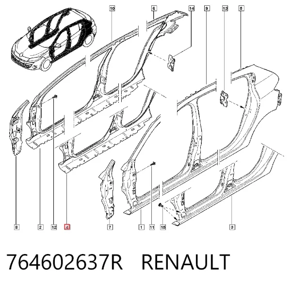 Umbral de puerta, derecha 764602637R Renault (RVI)