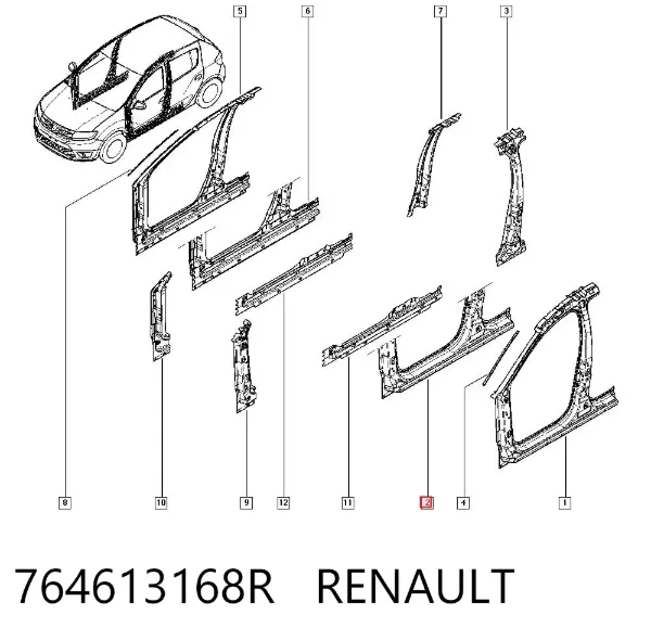 Umbral exterior izquierdo 764613168R Renault (RVI)