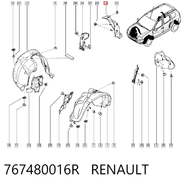 Guardabarros interior trasero derecho 767480016R Renault (RVI)