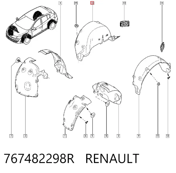 Guardalodo interior derecho, aleta trasera 767482298R Renault (RVI)