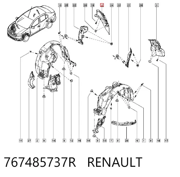 Guardalodo interior derecho, aleta trasera 767485737R Renault (RVI)