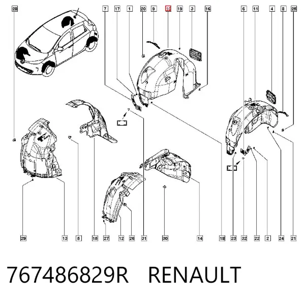 Guardalodo interior derecho, aleta trasera 767486829R Renault (RVI)