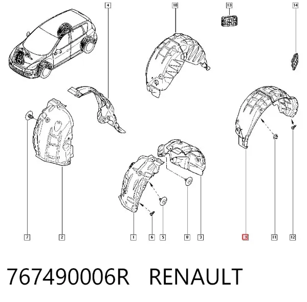 Guardabarros interior izquierdo trasero 767490006R Renault (RVI)