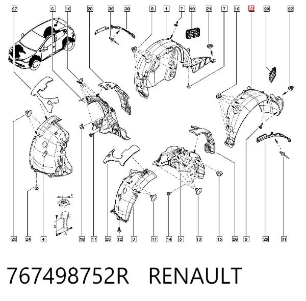 Guardabarros interior izquierdo trasero 767498752R Renault (RVI)