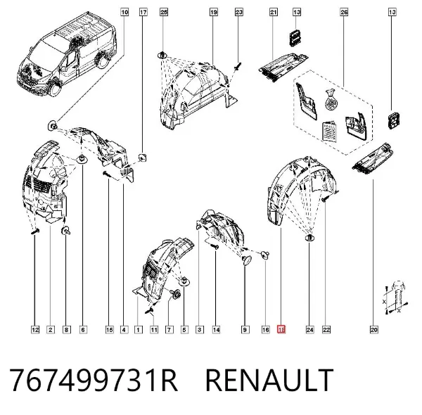 Guardabarros interior izquierdo trasero 767499731R Renault (RVI)