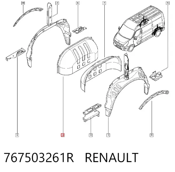 Arco de guardabarros trasero izquierdo/derecho 767503261R Renault (RVI)
