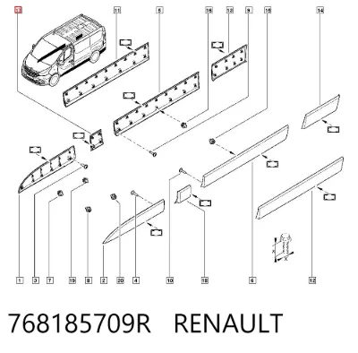 Moldura exterior del pilar delantero derecho RENAULT 768185709R