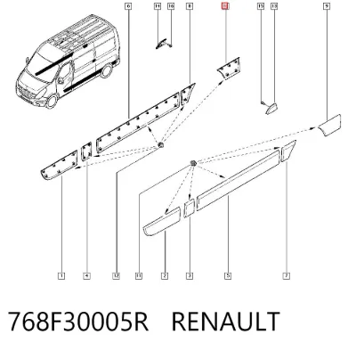 Moldura de salpicadera trasera derecha RENAULT 768F30005R