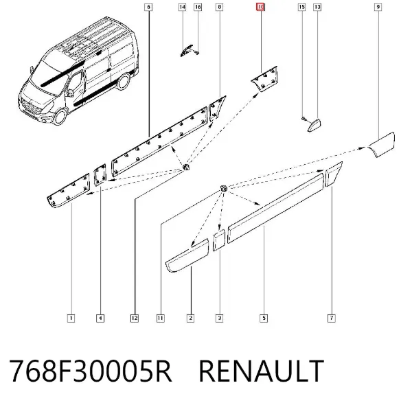 Moldura de salpicadera trasera derecha 768F30005R Renault (RVI)