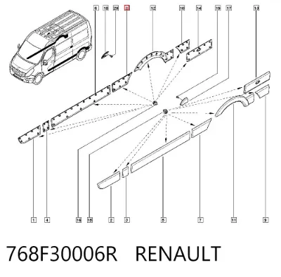 Moldura de salpicadera trasera derecha RENAULT 768F30006R