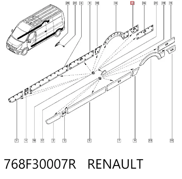 Moldura de salpicadera trasera derecha 768F30007R Renault (RVI)