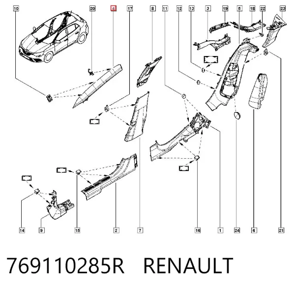 Cubierta de pilar interior delantero derecho 769110285R Renault (RVI)