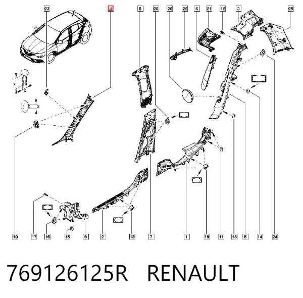 Cubierta de pilar interior delantero izquierdo 769126125R Renault (RVI)