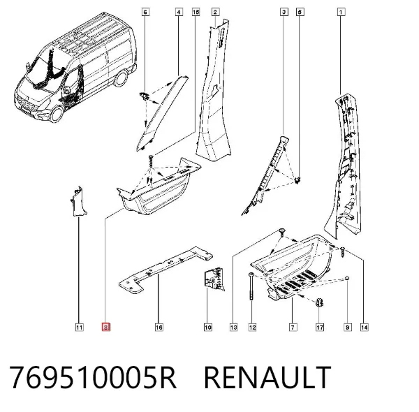 Moldura interior del umbral de la puerta delantera derecha 769510005R Renault (RVI)