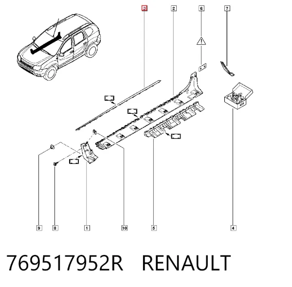 Moldura exterior derecha del umbral 769517952R Renault (RVI)