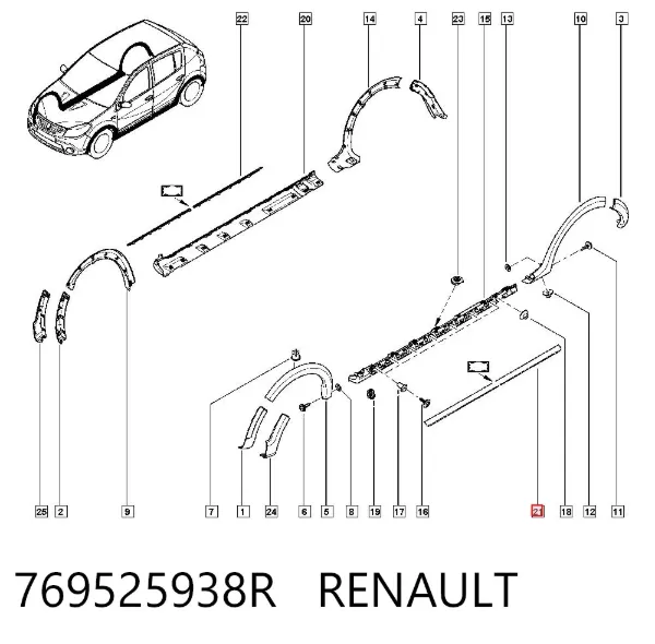 Moldura de umbral exterior izquierda 769525938R Renault (RVI)