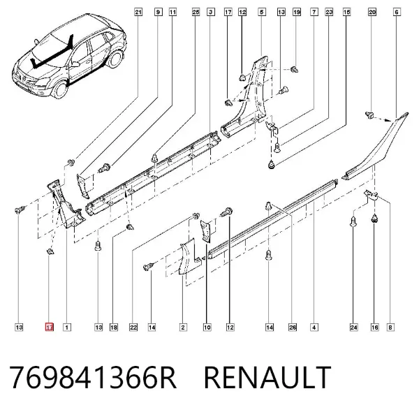 Clip de fijación de moldura de puerta 769841366R Renault (RVI)
