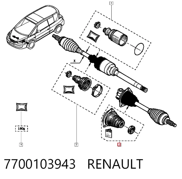 Fuelle, junta homocinética interna izquierda del semieje delantero 7700103943 Renault (RVI)