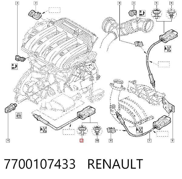 Sonda lambda de oxígeno posterior al catalizador 7700107433 Renault (RVI)